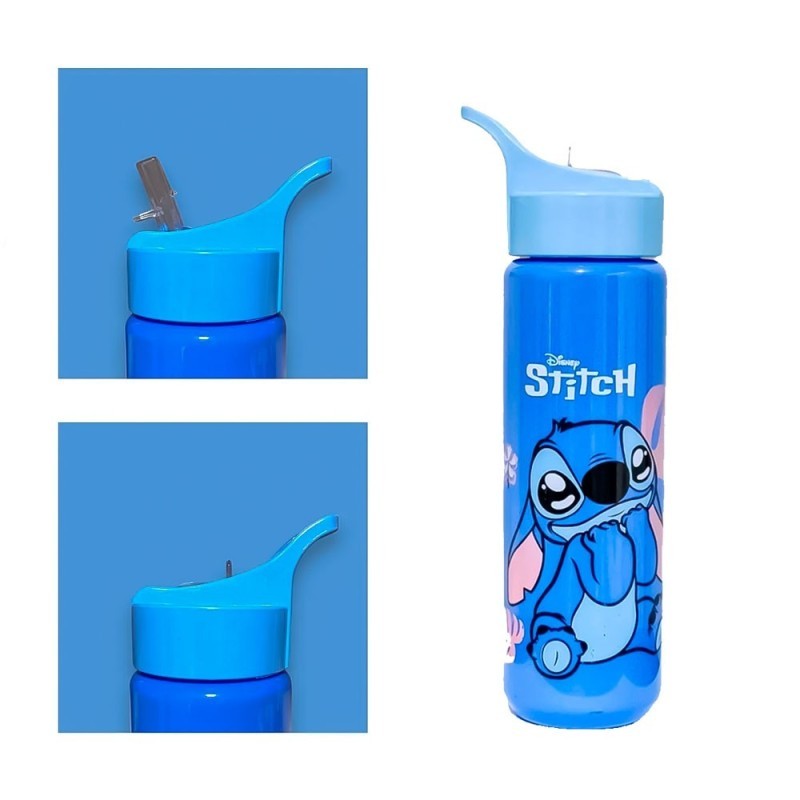 Garrafa Squeeze De Plástico Stitch 700ml Com Canudo