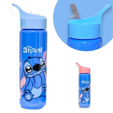 Garrafa Squeeze De Plástico Stitch 700ml Com Canudo