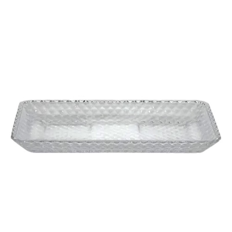Travessa De Vidro Cristal Transparente Retangular Diamante