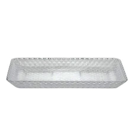 Travessa De Vidro Cristal Transparente Retangular Diamante