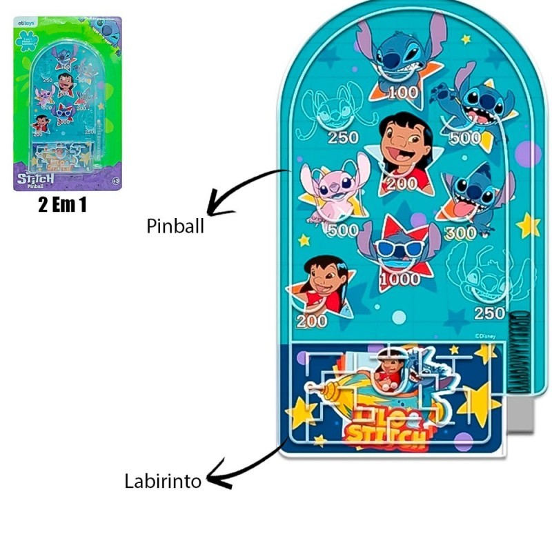 Brinquedo 2 Em 1 Pinball Com Labirinto Stitch Infantil