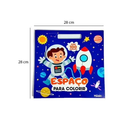 Livro De Colorir Espaço Infantil 28cm Com 100 Adesivos
