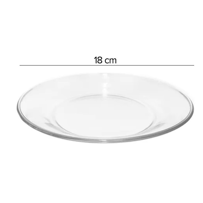 Conjunto 12 Pratos Liso De Vidro Para Sobremesa 18cm