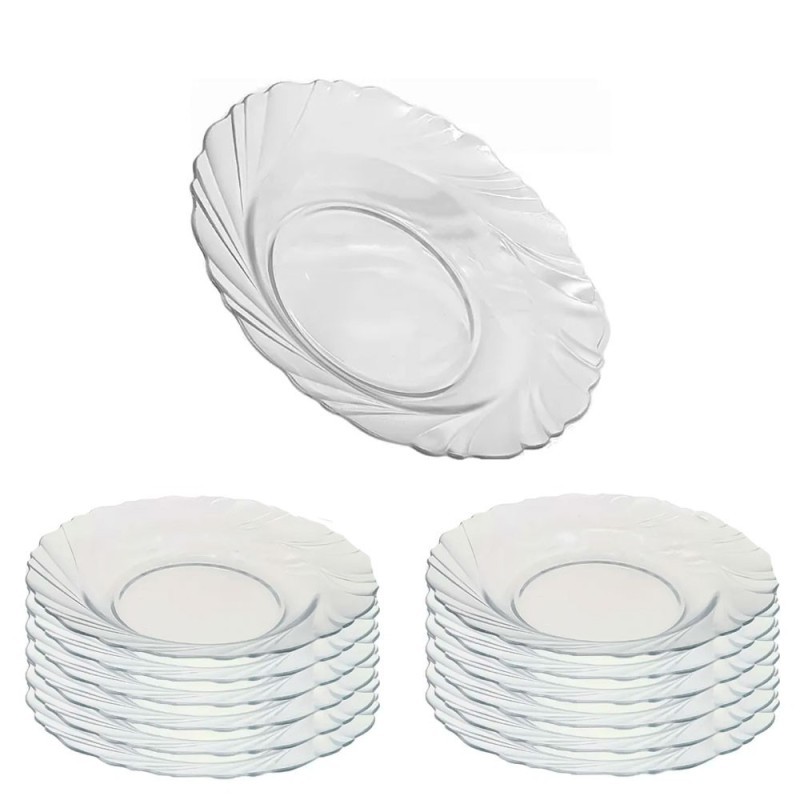 Conjunto 12 Pratos De Sobremesa Cristal Ondulado De Vidro 18cm