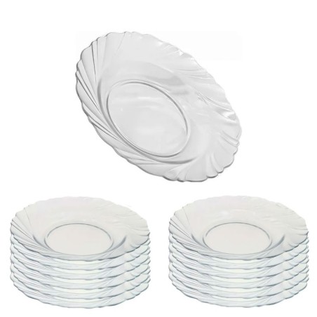 Conjunto 12 Pratos De Sobremesa Cristal Ondulado De Vidro 18cm
