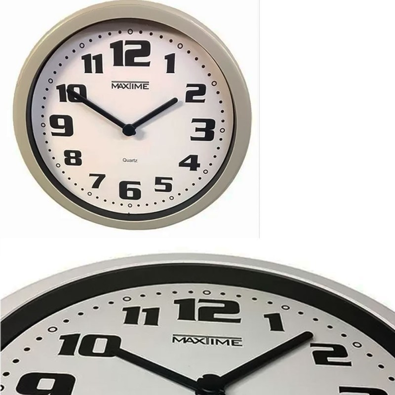 Relógio De Parede Redondo Cinza Analógico Arábico 24cm