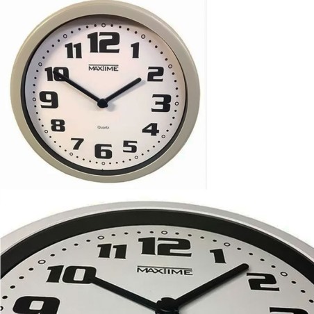 Relógio De Parede Redondo Cinza Analógico Arábico 24cm