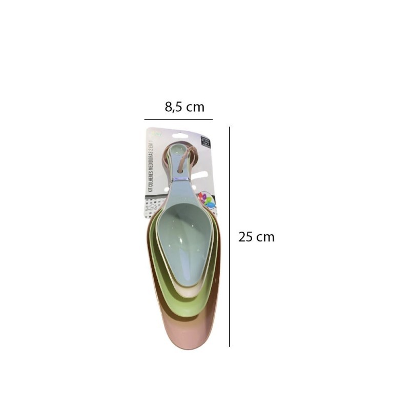 Kit 2 em 1 Colheres Com Medidor Em Plástico 4 Pçs