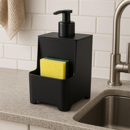 Dispenser De Plástico Porta Detergente E Esponja Preto 650ml 2