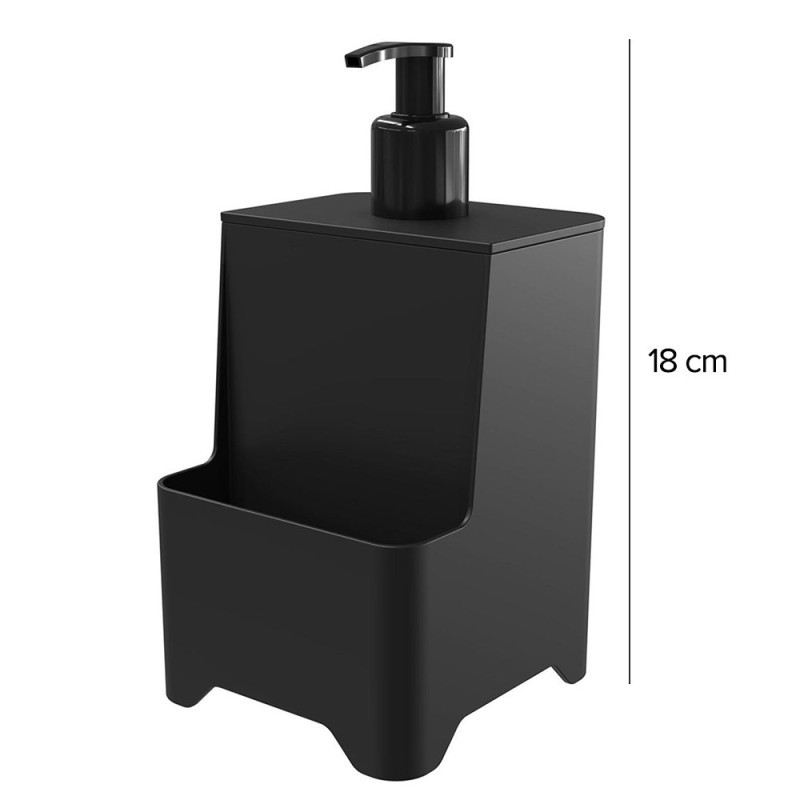 Dispenser De Plástico Porta Detergente E Esponja Preto 650ml