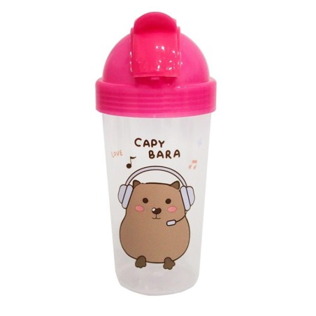 Garrafa Squeeze Capivara Em Plástico Com Canudo 260ml