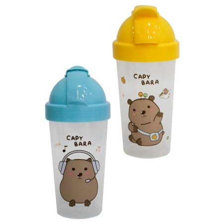 Garrafa Squeeze Capivara Em Plástico Com Canudo 260ml