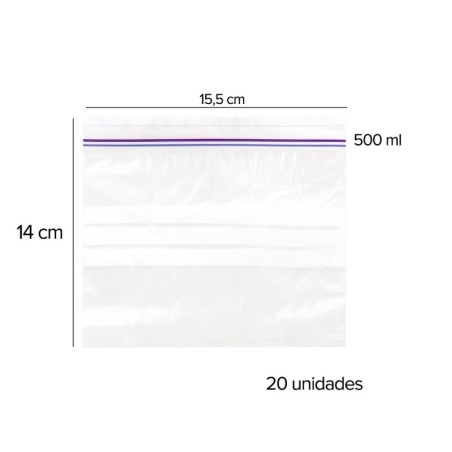 Kit Saco Hermético PVC 500ml Com 20 Peças Reutilizável