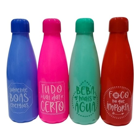 Garrafa Squeeze 600ml Tampa Rosca C/ Frases
