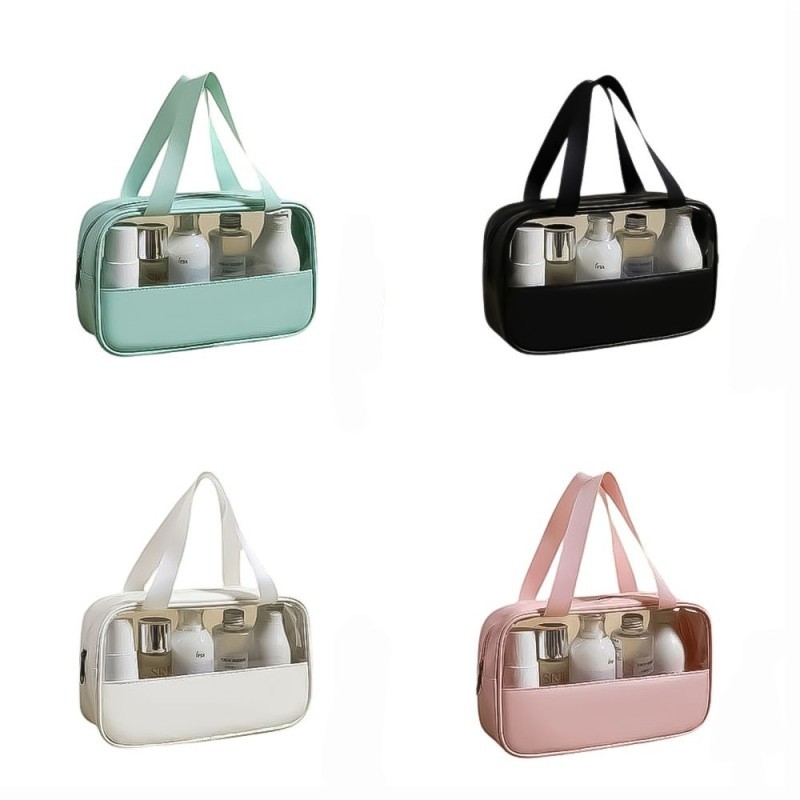 Bolsa Necessaire Grande Com Faixa Transparente e Alça Superior
