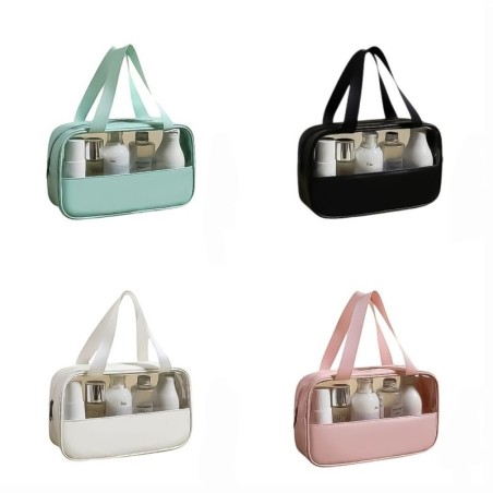 Bolsa Necessaire Grande Com Faixa Transparente e Alça Superior