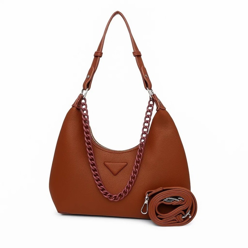 Bolsa Feminina Estilo Hobo Bag Alça Corrente E Transversal 2 Repartições