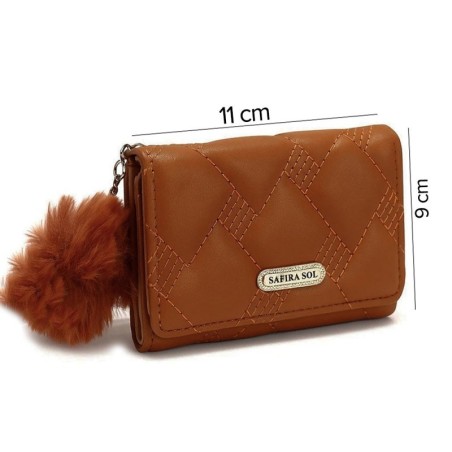 Carteira Feminina Pequena Com Pompom E Detalhes