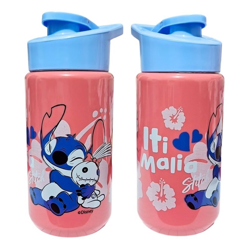 Garrafa Stitch Colorida Com Tampa Abre E Fecha 500ml