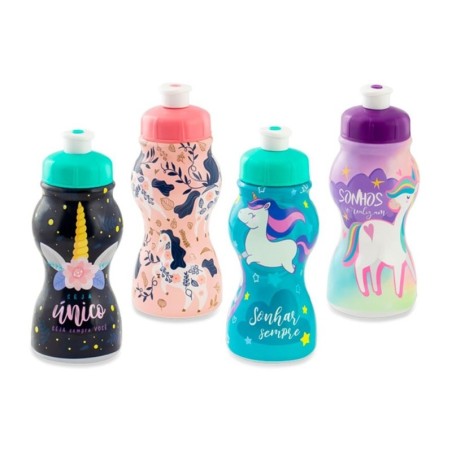 Garrafinha Squeeze Sleeve Unicórnios Com Bico 250ml