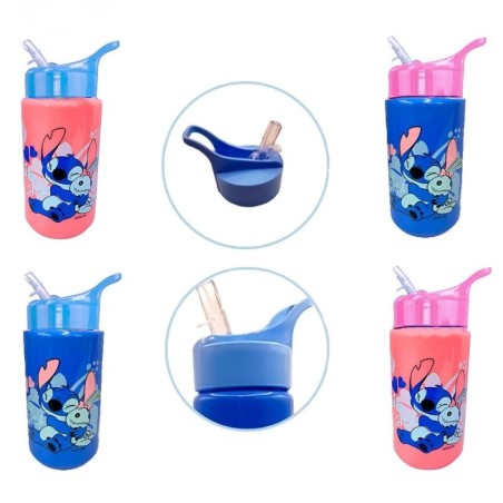 Garrafa Stitch Em Plástico Com Alça Colorida 500ml