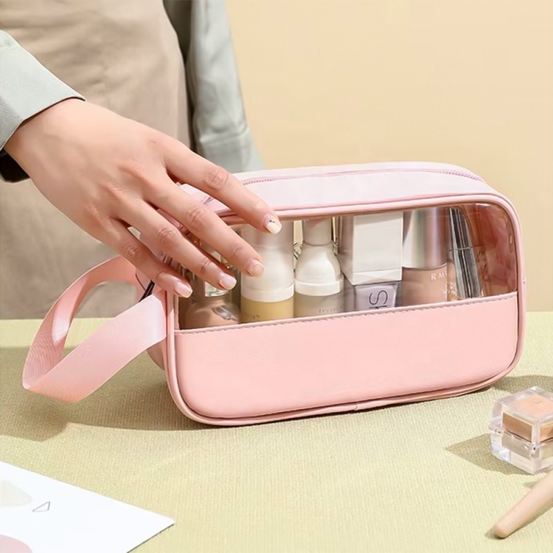 Bolsa Nécessaire Pequena Com Alça E Faixa Transparente