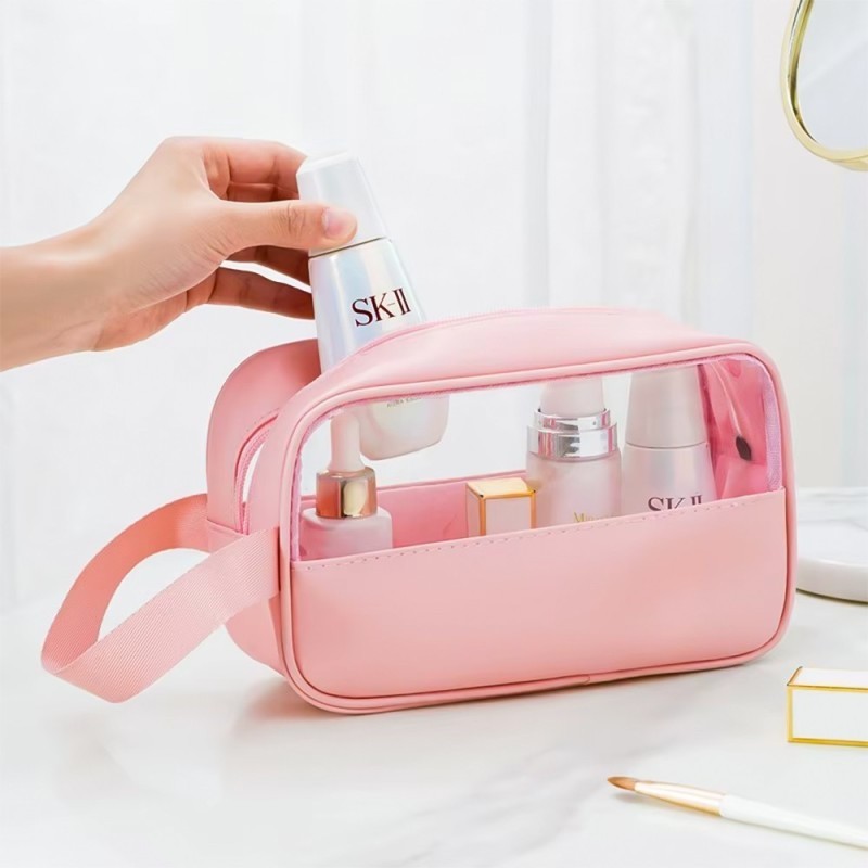 Bolsa Nécessaire Pequena Com Alça E Faixa Transparente