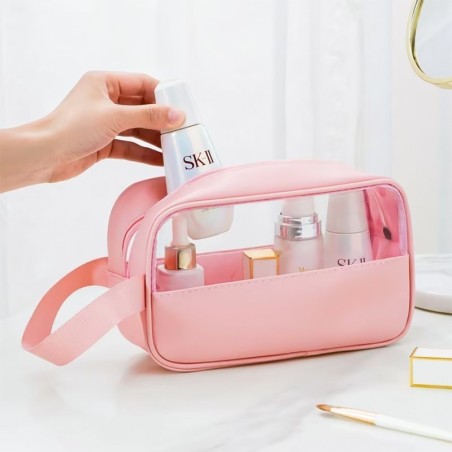 Bolsa Nécessaire Pequena Com Alça E Faixa Transparente