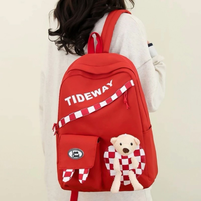 Mochila Bolsa Feminina Escolar Com Laço E Ursinho - Feira Da Madrugada SP