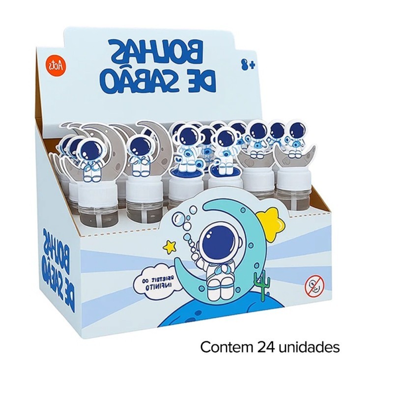 Display 24 Unidades Bolha De Sabão Astronauta Colorido 14cm