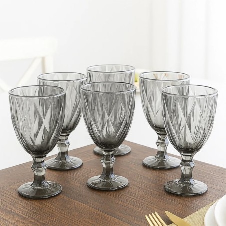 Conjunto De Taça De Vidro Grafite 6 Peças 340ml