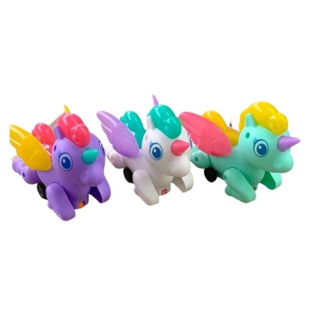 Brinquedo Infantil Unicórnio Colorido Com Luzes Movido A Corda