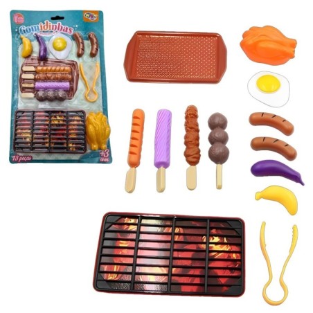 Kit Churrasco Grill Comidinhas De Brinquedo Com 13 Peças