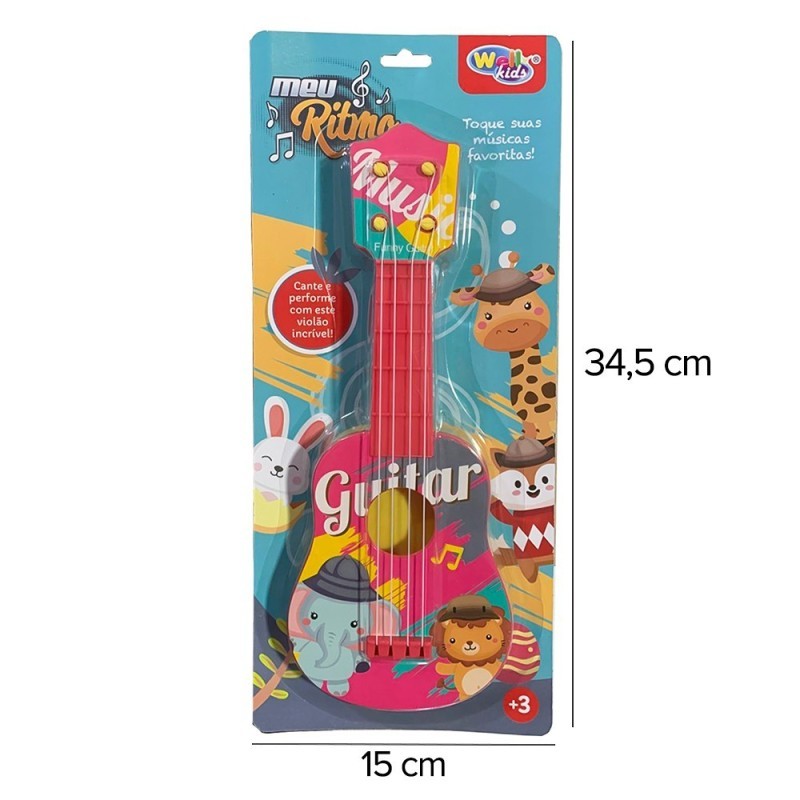 Brinquedo Musical Violão Infantil Bichinhos Encantados com 4 Cordas