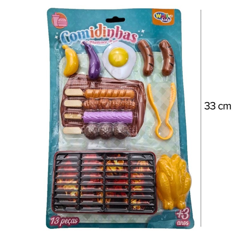 Kit Churrasco Grill Comidinhas De Brinquedo Com 13 Peças