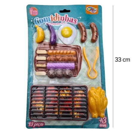 Kit Churrasco Grill Comidinhas De Brinquedo Com 13 Peças
