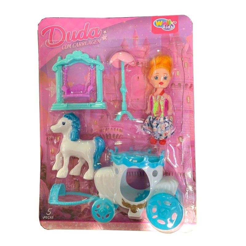Kit Brinquedo Boneca Duda Com Carruagem 5 Peças