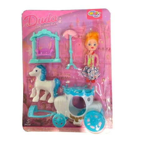 Kit Brinquedo Boneca Duda Com Carruagem 5 Peças