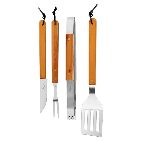 Kit Para Churrasco 4 Peças Com Inox Cabo De Madeira