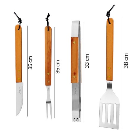 Kit Para Churrasco 4 Peças Com Inox Cabo De Madeira
