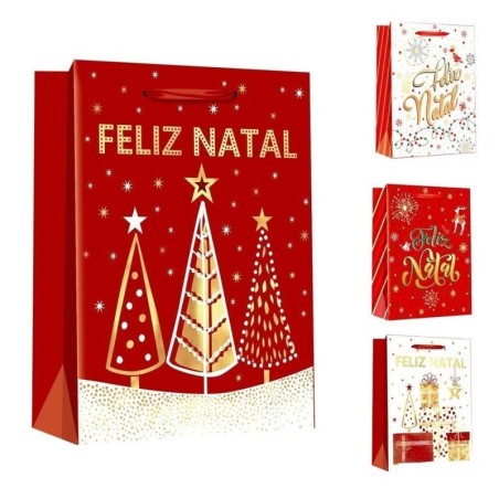 Sacola Para Presente Natalina De Papel 23x18cm