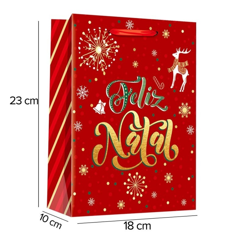 Sacola Para Presente Natalina De Papel 23x18cm