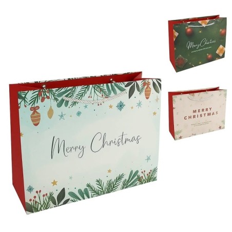 Sacola Para Presente Natalina De Papel Merry Christmas