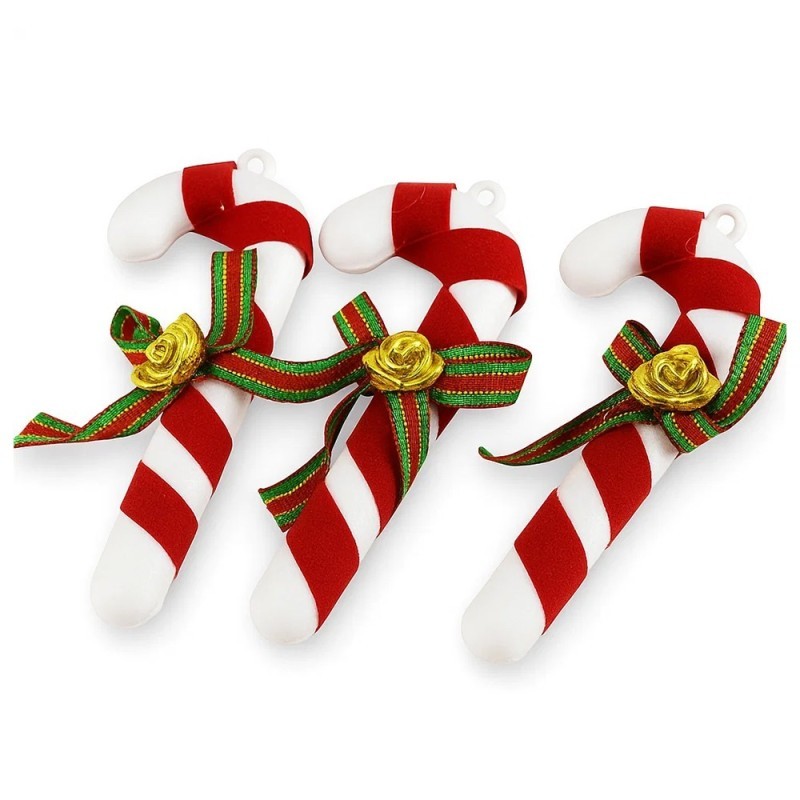 Pendente Enfeite De Natal Bengala 9,5cm Com Laço 3 Peças