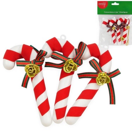 Pendente Enfeite De Natal Bengala 9,5cm Com Laço 3 Peças