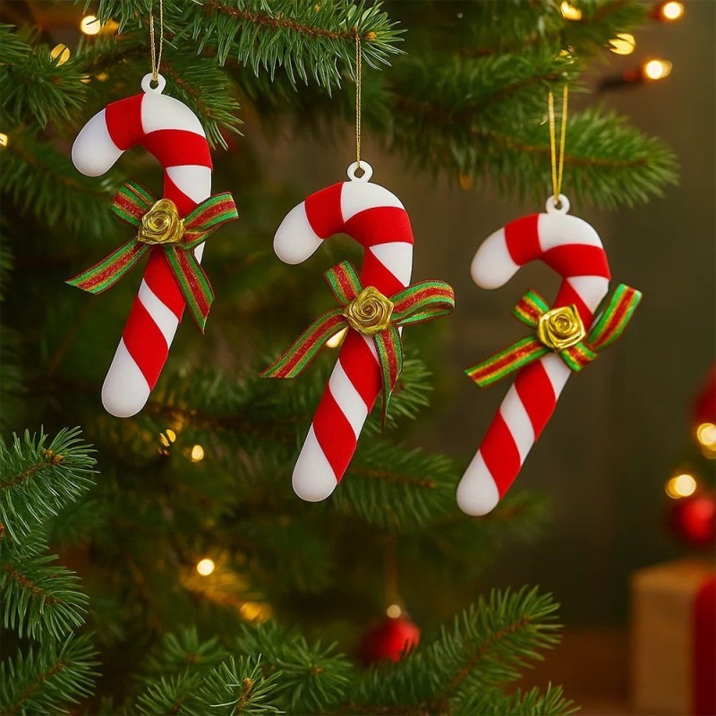 Pendente Enfeite De Natal Bengala 9,5cm Com Laço 3 Peças