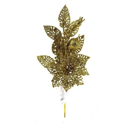 Enfeite Pick Natalino Decoração Folhas Brilhantes