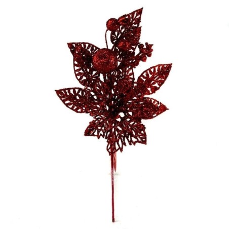 Enfeite Pick Natalino Decoração Folhas Brilhantes