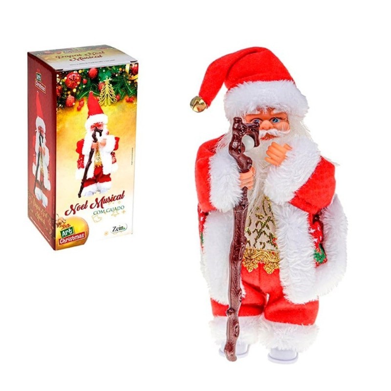 Boneco Enfeite Papai Noel Musical Com Cajado