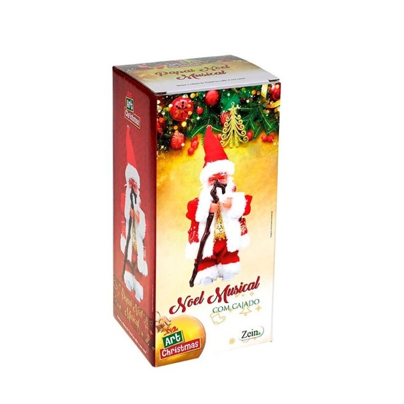 Boneco Enfeite Papai Noel Musical Com Cajado